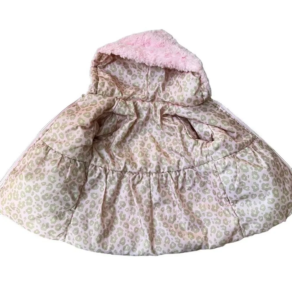 London Fog reversible rosette faux fur girl toddler coat water resistant size 2T
